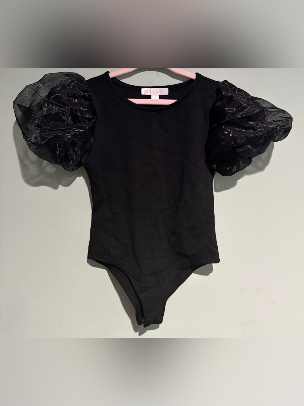 GB Girls Black Puff Sleeve Bodysuit